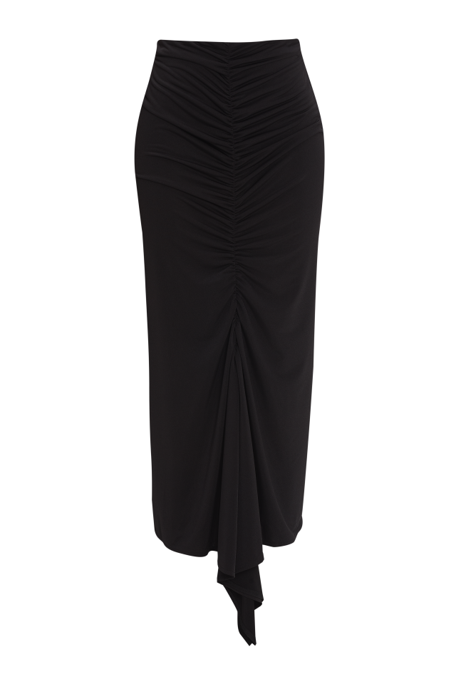Gathered Midi Skirt in Black