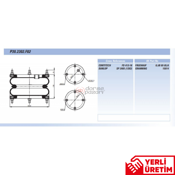 İKİ KATLI SÜSPANSİYON KALDIRMA KÖRÜK LASTİK LOHR FREUEHAUFE P30.2302.F02