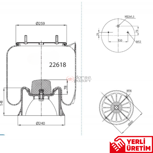 2618 SAF TİPİ SÜSPANSİYON DORSE KÖRÜK KOMPLE