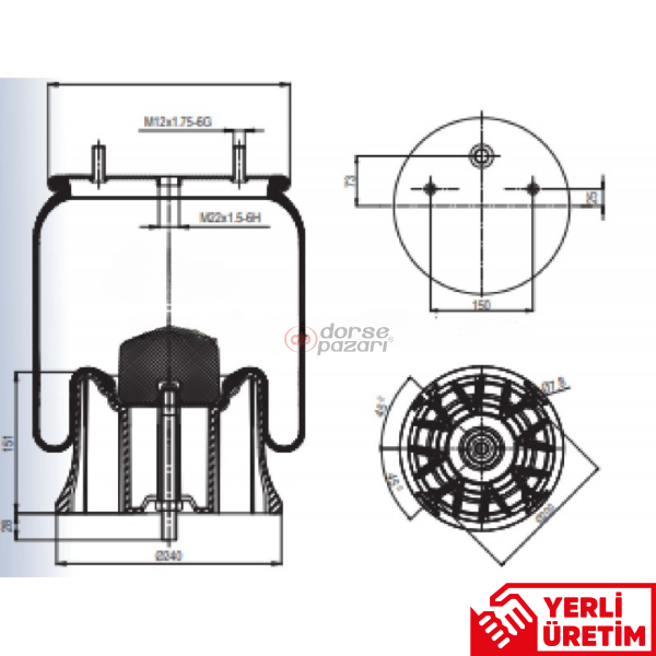 2619 SAF TİPİ SÜSPANSİYON DORSE KÖRÜK KOMPLE LASTİK