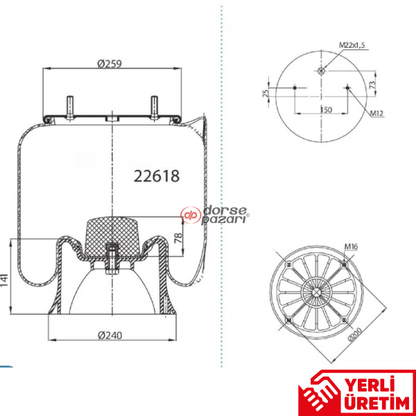 2618 SAF TİPİ SÜSPANSİYON DORSE KÖRÜK KOMPLE