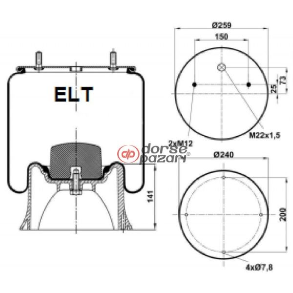 4022 SAF TİPİ SÜSPANSİYON DORSE KÖRÜK KOMPLE METALLİ E10.4022.C02