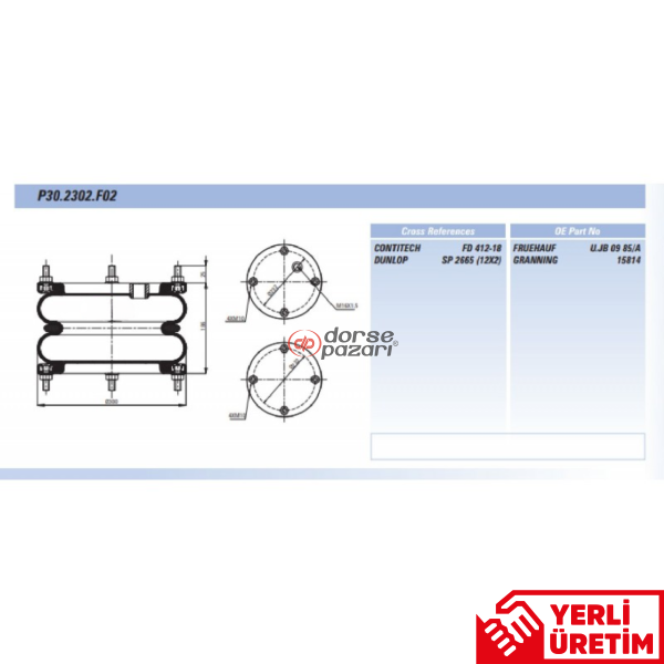 İKİ KA I SÜSPANSİYON KALDIRMA KÖRÜK LASTİK LOHR FREUEHAUFE P30.2302.F02