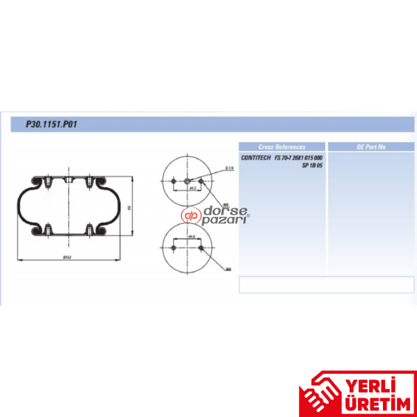 TEK KA I SÜSPANSİYON KALDIRMA KÖRÜK 152 MM ÇAP P30.1151.P01