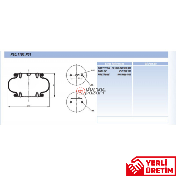 TEK KA I SÜSPANSİYON KALDIRMA KÖRÜK 190 MM ÇAP P30.1191.P01