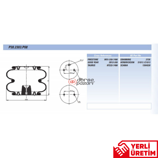 İKİ KATLI SÜSPANSİYON KALDIRMA KÖRÜK LASTİĞİ P30.2303.P08