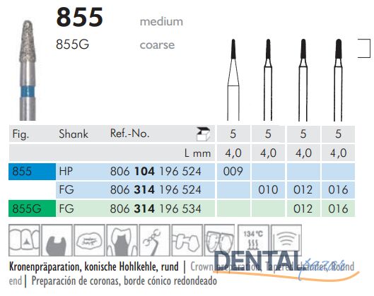 855 Sentetik Elmas Frez - 5 Adet - Konik