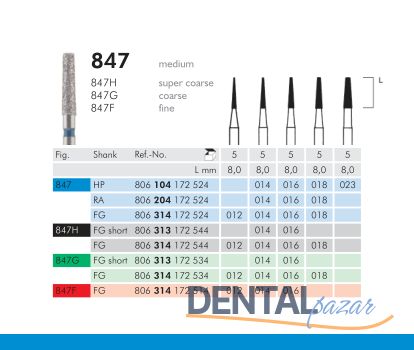 847 Sentetik Elmas Frez - 5 Adet - Konik