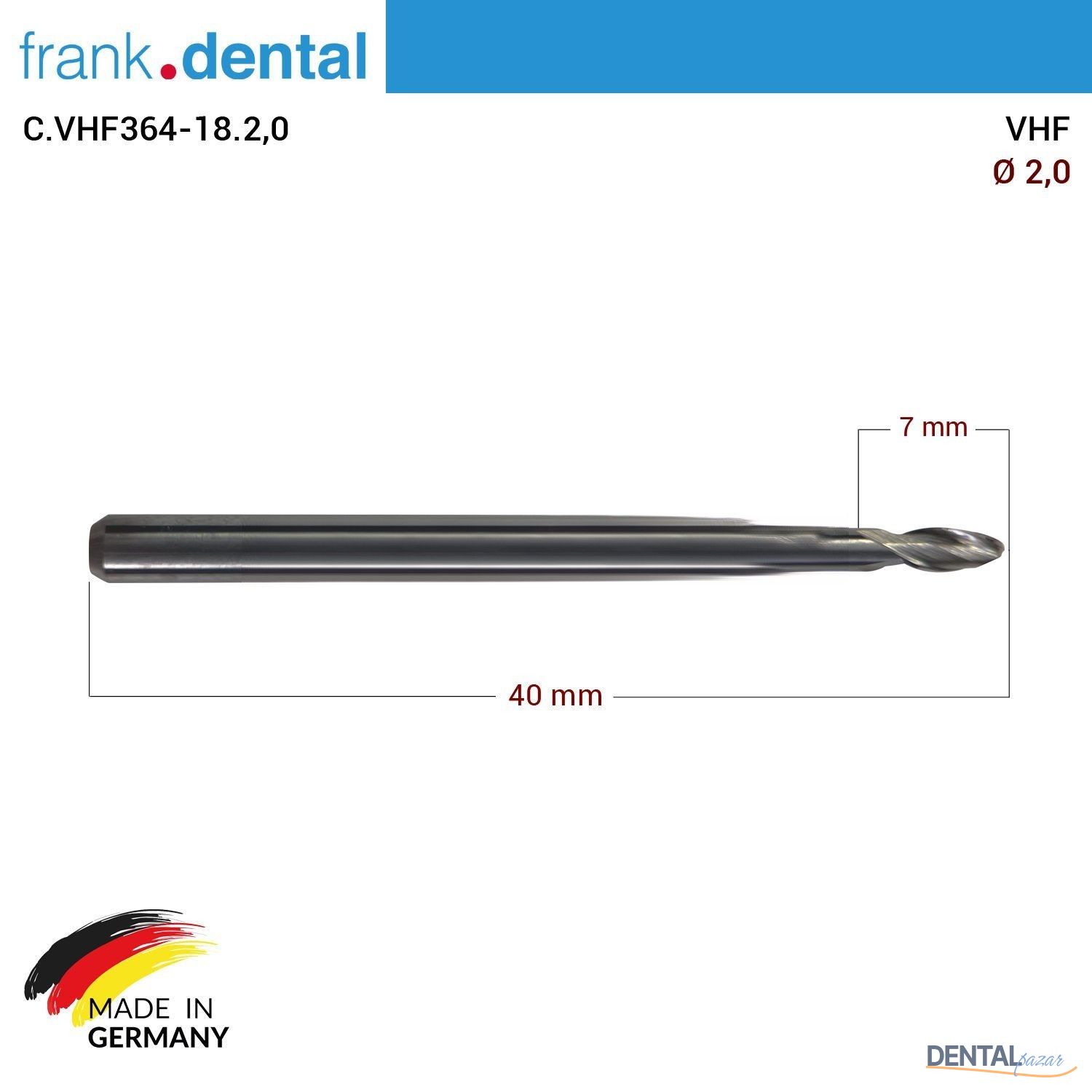 VHF Cad Cam Drill 2,0 mm