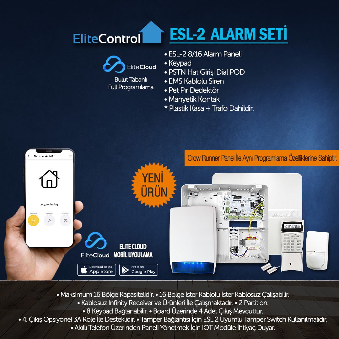 ESL-2 PANEL+HYBRID KEYPAD+PSTN +EMS SİREN+PIR+MC