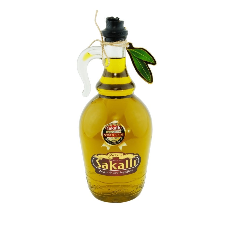 Soğuk Sıkım Sızma Zeytinyağı Desenli Galon Şeffaf Cam Şişe 1000 Ml.