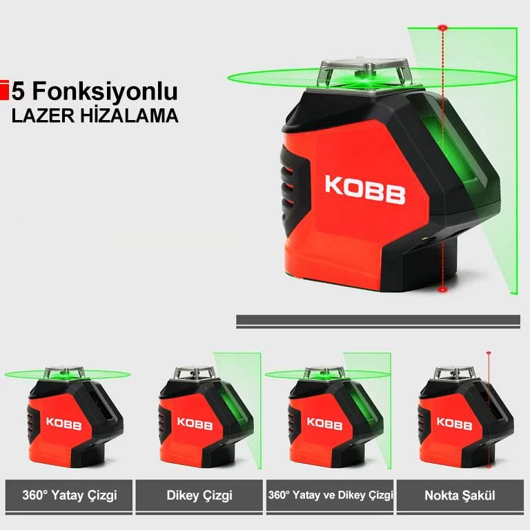 KOBB KBL88GTP 25M Profesyonel Yatay 360° ve Dikey Otomatik Hizalamalı Nokta Şakül ve Yeşil Çapraz Çizgi Lazer