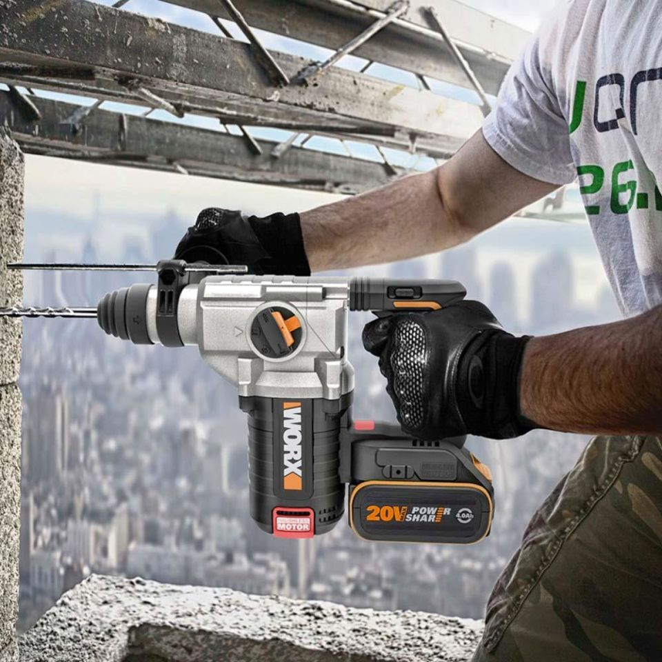 WORX WX380.9C 20Volt 2.0Ah. 2.2J Li-ion Tek Akülü Şarjlı Profesyonel SDS-Plus Pnömatik Kırıcı/Delici