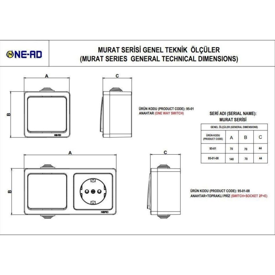 NE-AD MURAT SERİSİ KOMİTATÖR + TOPRAKLI PRİZ