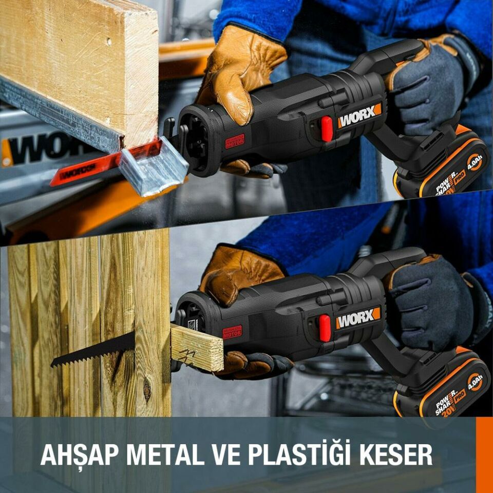 WORX WX516 20Volt 4.0Ah. Li-ion Kömürsüz Profesyonel Tilki Kuyruğu Testere