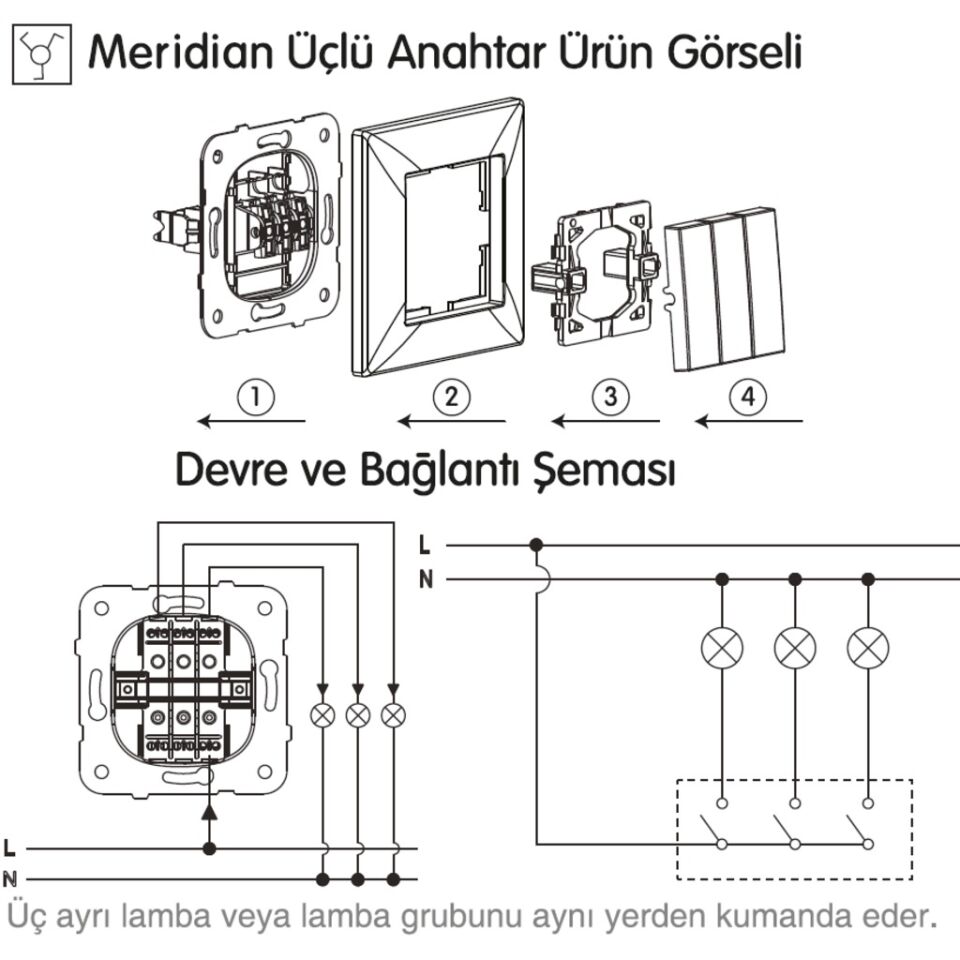 Viko Karre Beyaz Üçlü Anahtar ÇERÇEVELİ