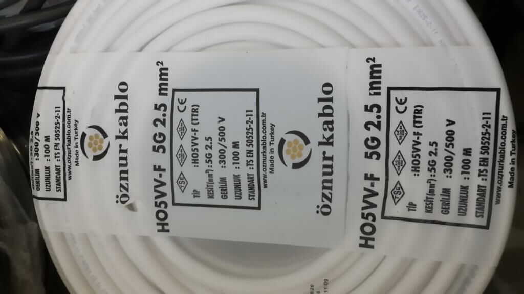 5x2.5 Ttr Beyaz Kablo Tam Bakır Tse Öznur 100 Metre