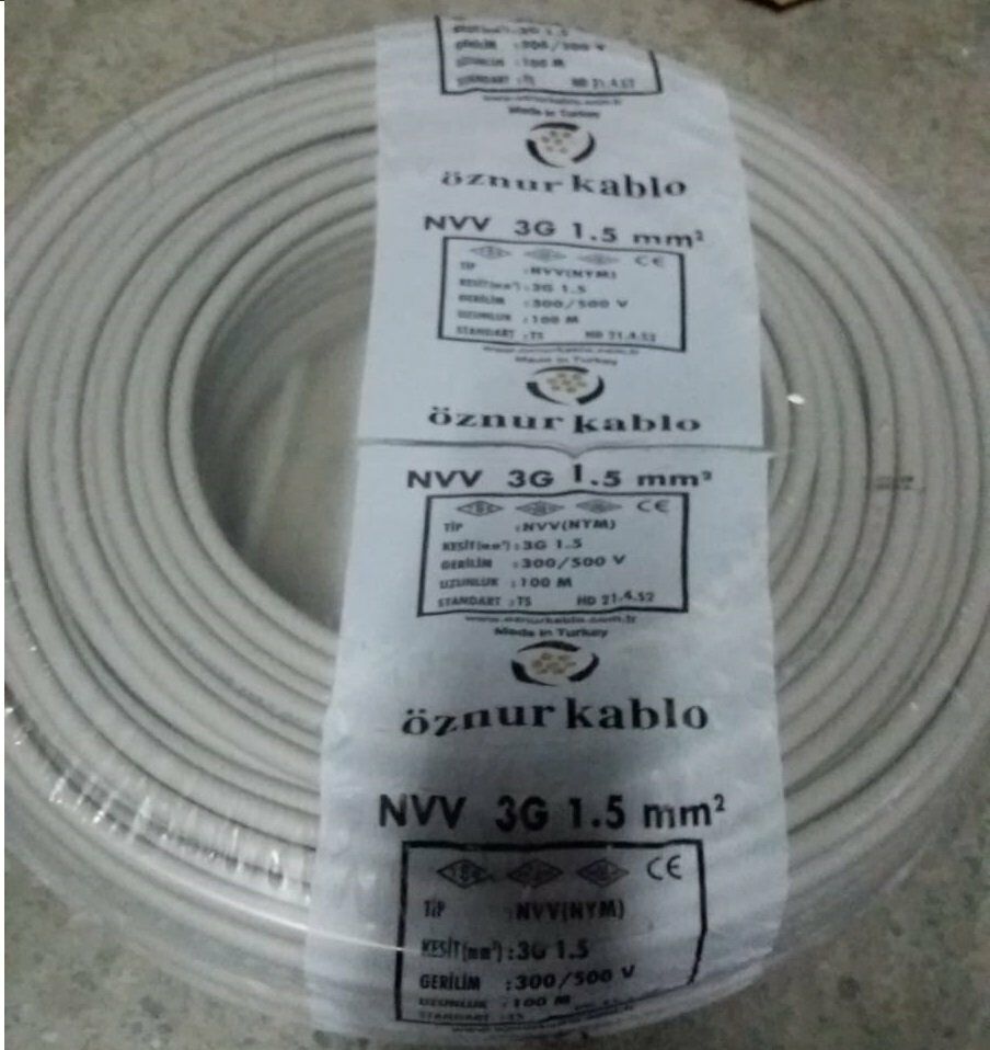 Öznur 3X1.5 NYM Antigron Tam Bakır TSE Kablo 100 METRE