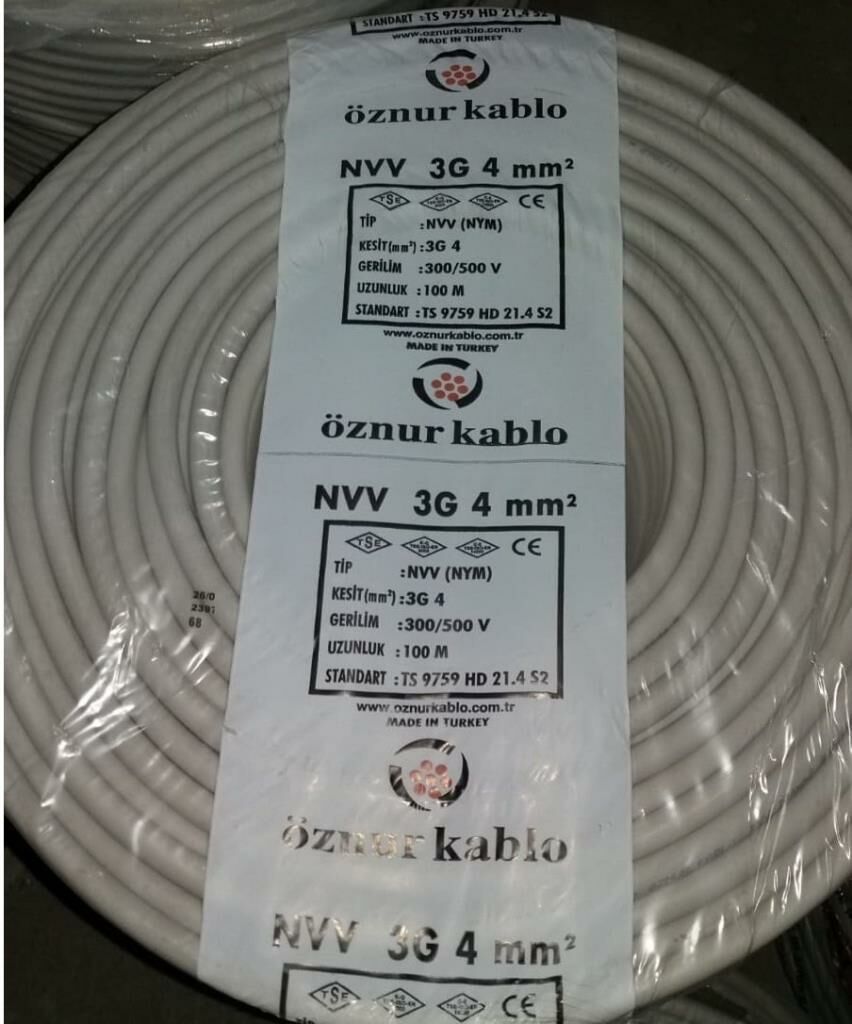 Öznur 3X4 NYM Antigron Tam Bakır TSE Kablo 100 METRE