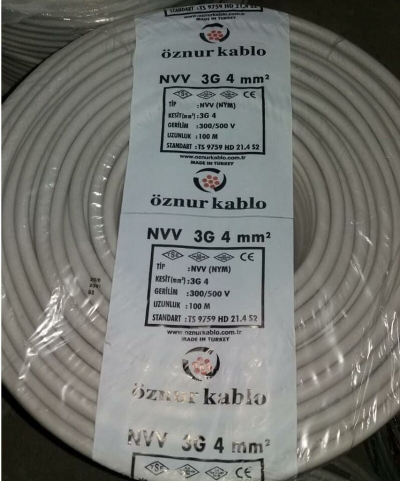 Öznur 3X4 NYM Antigron Tam Bakır TSE Kablo 100 METRE