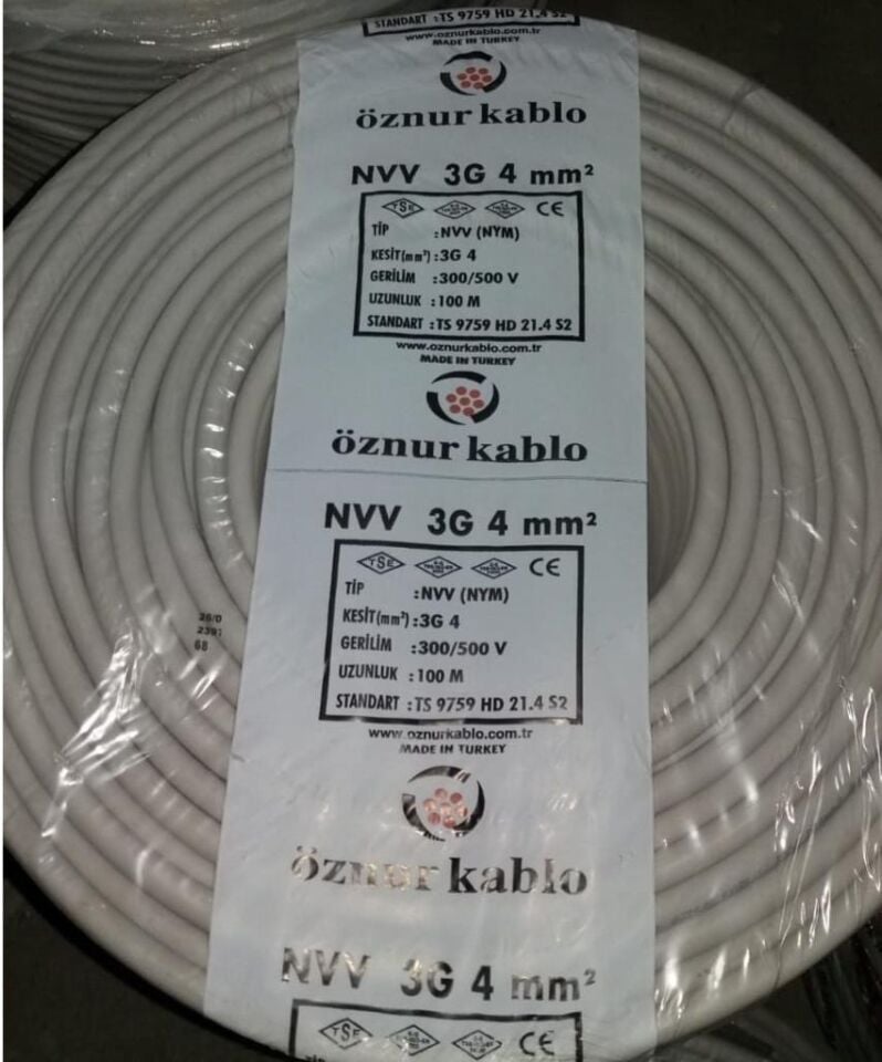 Öznur 3X4 NYM Antigron Tam Bakır TSE Kablo 100 METRE