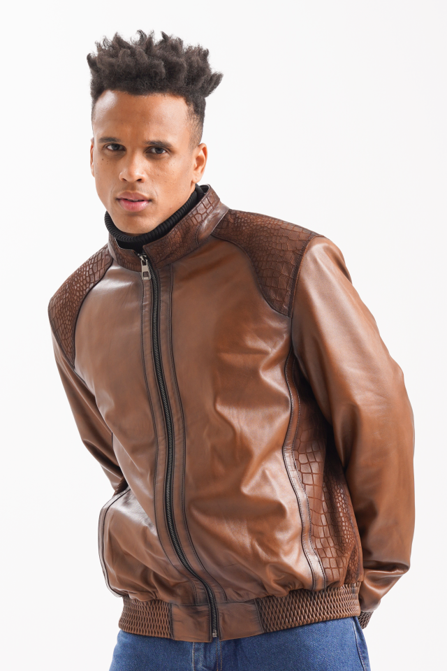 Panther chocolate brown leather jacket with a vintage finish