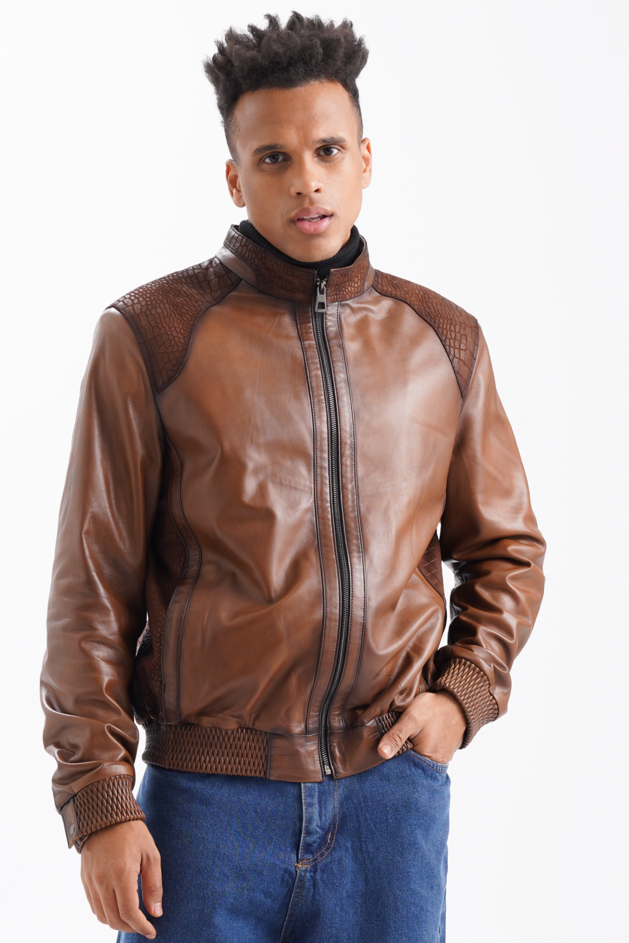 Panther chocolate brown leather jacket with a vintage finish