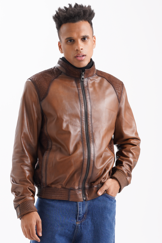 Chocolate colour leather jacket best sale