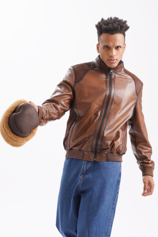 Panther chocolate brown leather jacket with a vintage finish