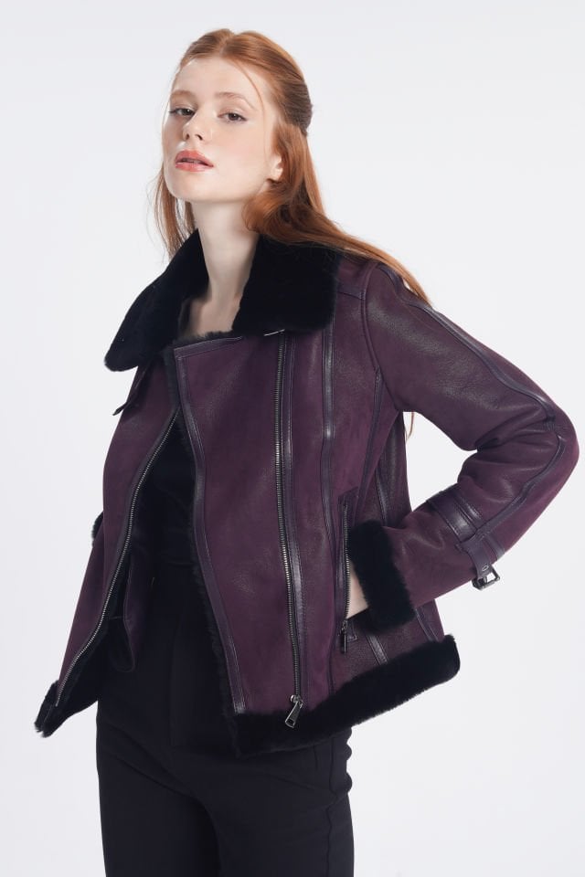 Fur lined leather jacket womens hot sale