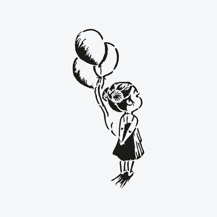 Balon Tutan Kız Dövme Şablonu