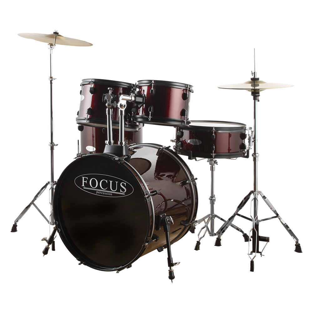 FOCUS FCP0803-WR - 5 Parça (20B/10T/12T/14F/14S) Aksamlı & Zilli Bordo Akustik Davul Seti