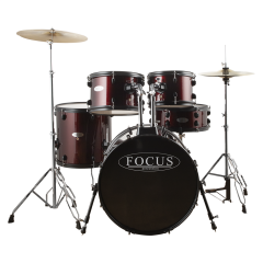 FOCUS FCP0803-WR - 5 Parça (20B/10T/12T/14F/14S) Aksamlı & Zilli Bordo Akustik Davul Seti