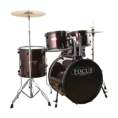 FOCUS FCP0803-WR - 5 Parça (20B/10T/12T/14F/14S) Aksamlı & Zilli Bordo Akustik Davul Seti