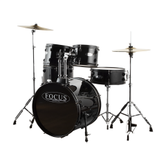 FOCUS FCP0803-BK - 5 Parça (20B/10T/12T/14F/14S) Aksamlı & Zilli Siyah Akustik Davul Seti