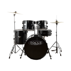 FOCUS FCP0803-BK - 5 Parça (20B/10T/12T/14F/14S) Aksamlı & Zilli Siyah Akustik Davul Seti