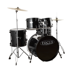 FOCUS FCP0803-BK - 5 Parça (20B/10T/12T/14F/14S) Aksamlı & Zilli Siyah Akustik Davul Seti