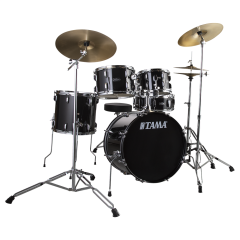 TAMA SG50H6C-BK - Stagestar Black 5 Parça (20B/10T/12T/14F/14S) Aksamlı & Zilli Akustik Davul Seti