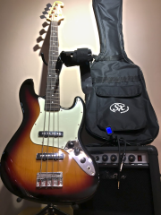 SX JB Electric Bass 3 Tone Sunburst SJB62+/3TS Set (Boston GR-15 Anfi+Kılıf+Askı+Akort Aleti+Jack)