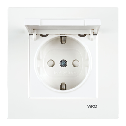 Viko Meridian/ Karre Beyaz Çocuk Korumalı Kapaklı Topraklı Priz (Mek+Düğ/Kap.) Çerçeve Hariç