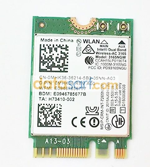 Dell Inspiron P66F003 Wireless Kart 3165NGW Intel Dual Band MHK36 0MHK36