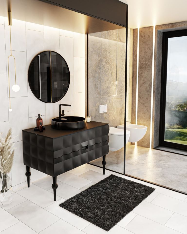 Karen Banyo Onyx 100 CM Banyo Dolabı, Siyah, Lavabo Dahil