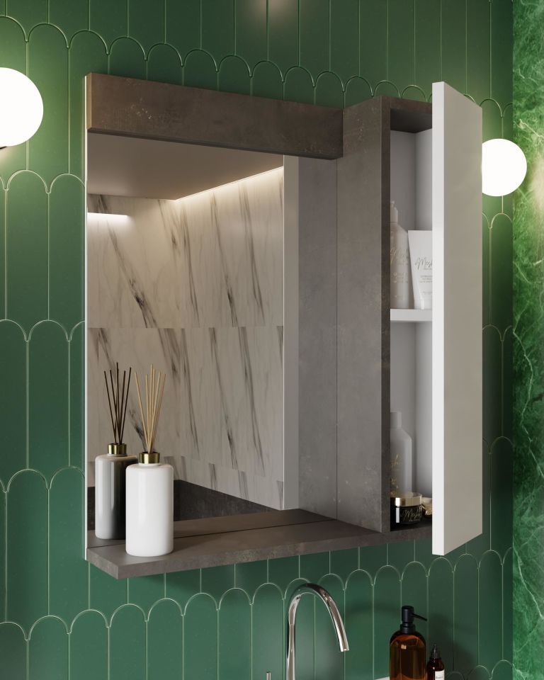 KAREN BANYO GÜMÜŞ 65 CM LAVABOLU BANYO DOLABI RETRO GÜMÜŞ-BEYAZ LAVABO DAHİL