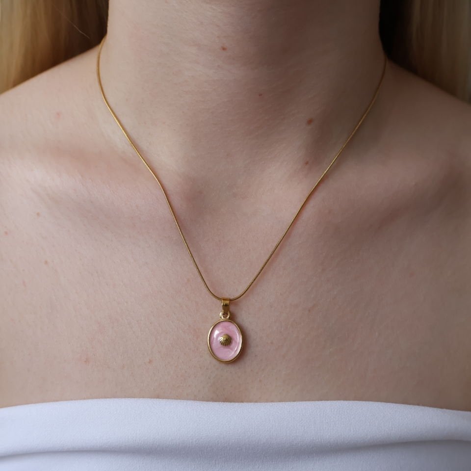 Deniz Kabuğu Model2 Çelik Kolye Pembe