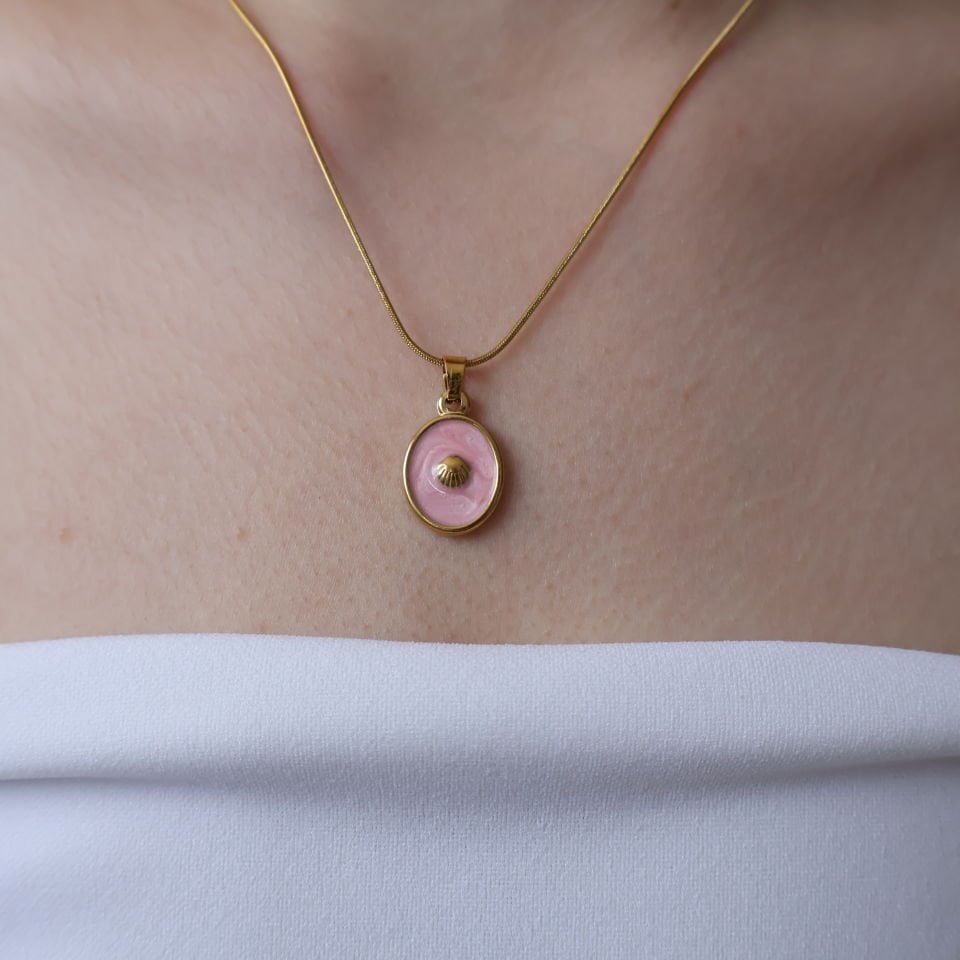 Deniz Kabuğu Model2 Çelik Kolye Pembe