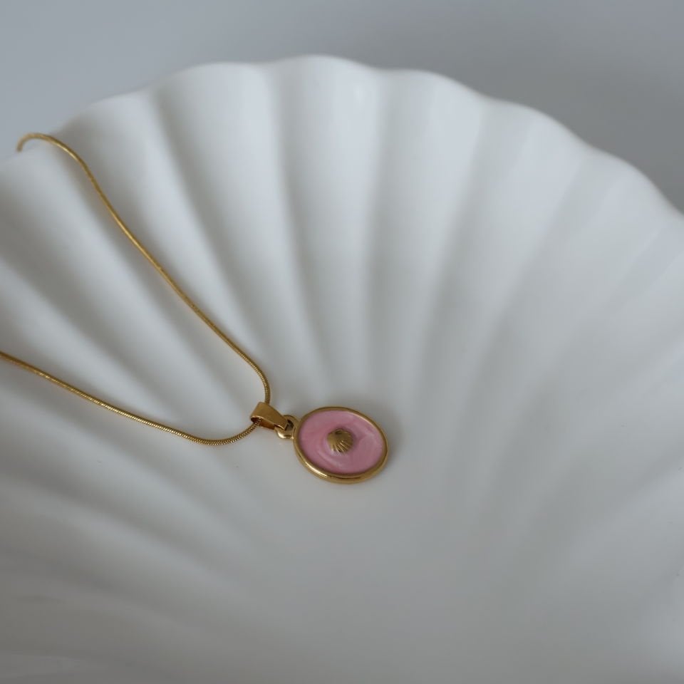 Deniz Kabuğu Model2 Çelik Kolye Pembe