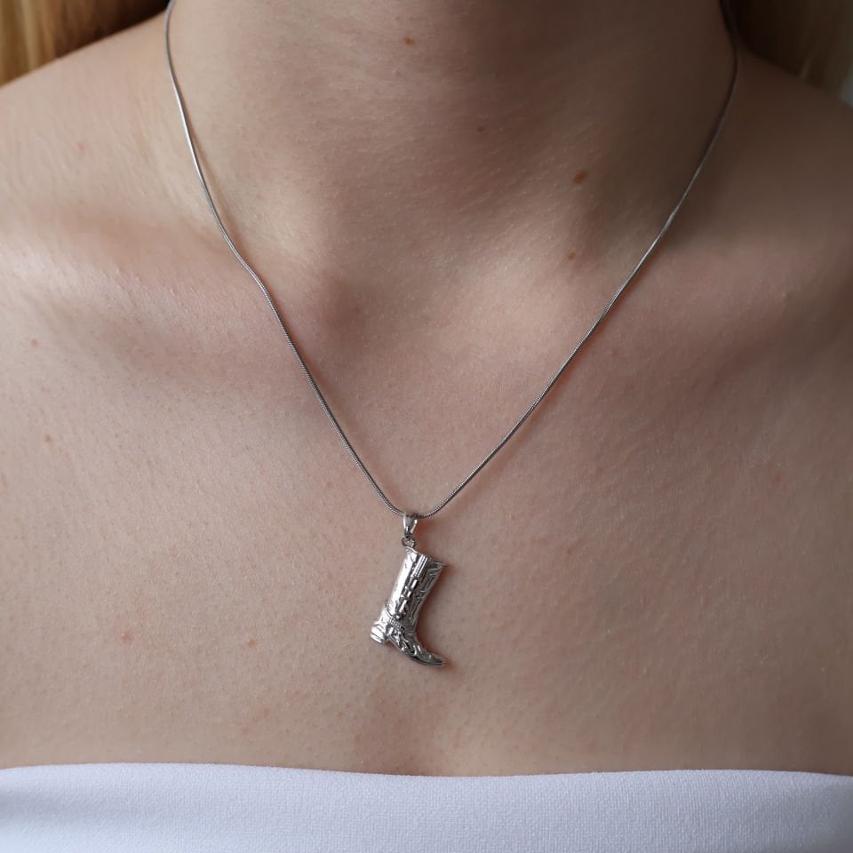 Mini Kovboy Çizme Çelik Kolye Silver