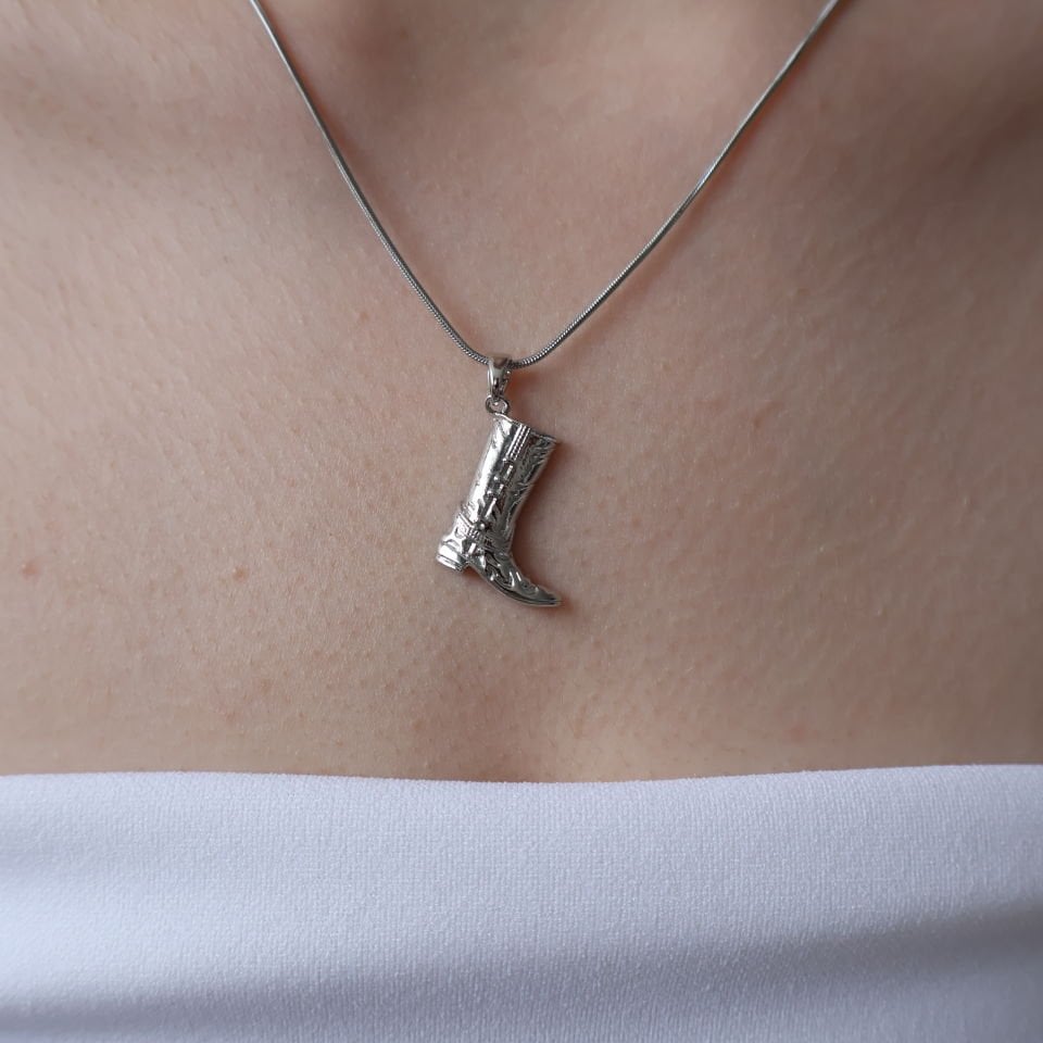 Mini Kovboy Çizme Çelik Kolye Silver