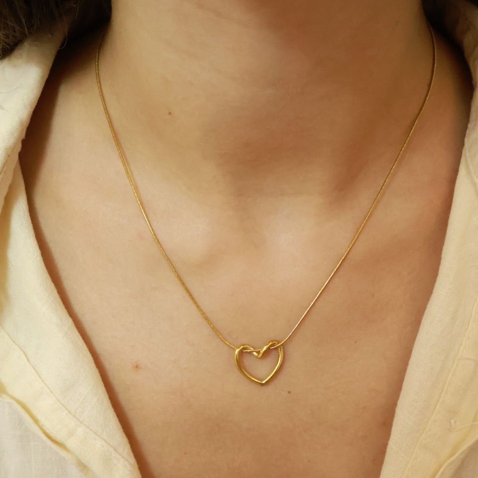 Sarmal Kalp Çelik Kolye 18K Gold