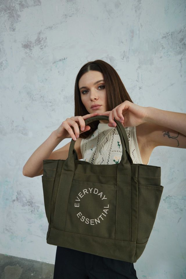 Kanvas Kumaş Everyday Tote Bag - Zeytin Yeşili